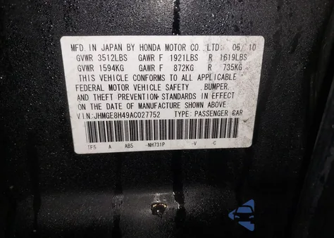 2010 Honda Fit Sport z USA, uszkodzony, nr VIN JHMGE8H49AC027752